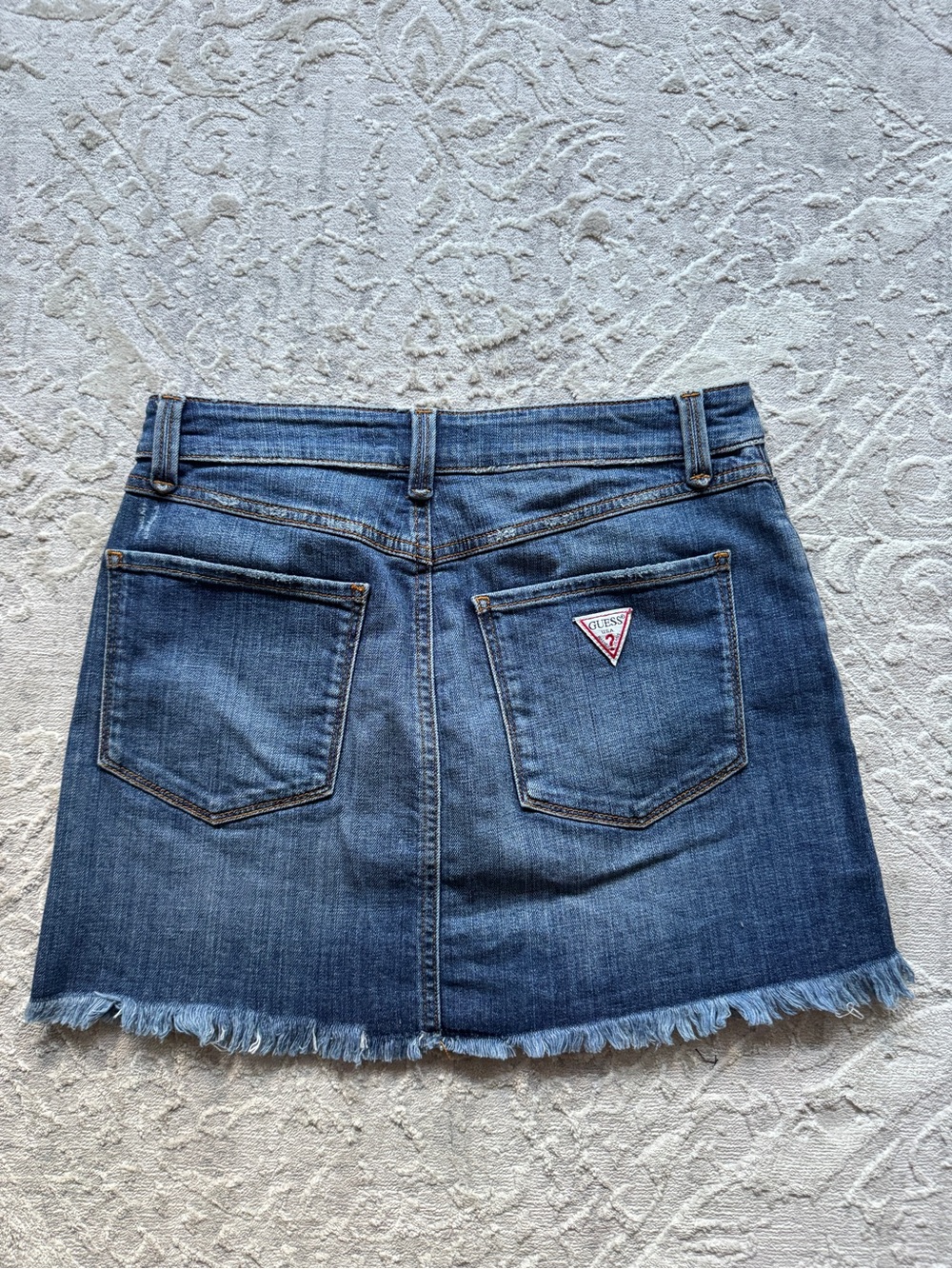 Guess Dark Blue Denim Mini Skirt with Frayed Hem